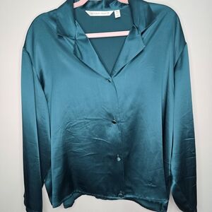 Victoria's Secret Teal 100% Silk Blouse Vintage
